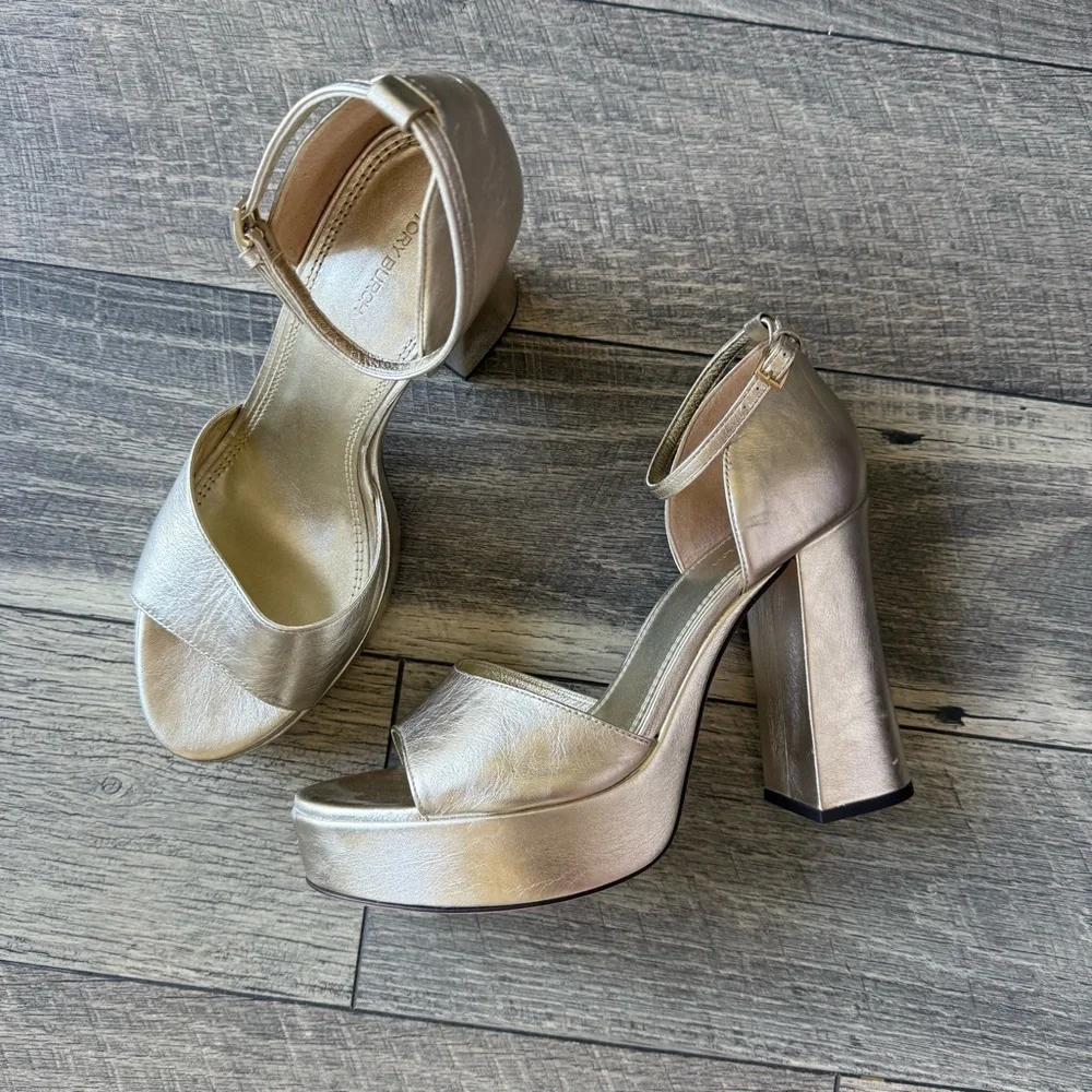 NWT Tory Burch Metallic Spark Gold Platform Heels Retro 70s Disco Style Size 11
